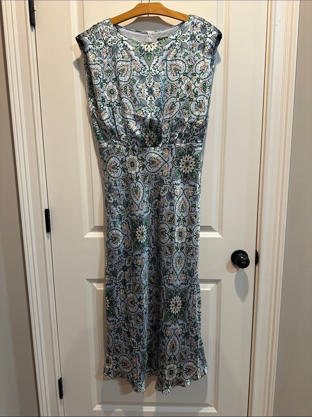 Ann Taylor Silk Floral Print Dress in Blue, Green and Cream